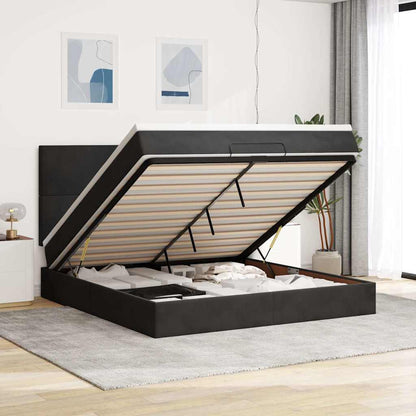 Struttura Letto Pouf con Materassi Nero 160x200 cm in Velluto