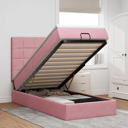 Struttura Letto Pouf con Materassi Rosa 80x200 cm Velluto