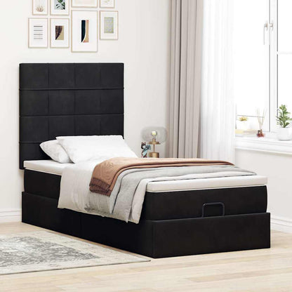 Struttura Letto Pouf con Materassi Nero 90x200 cm in Velluto