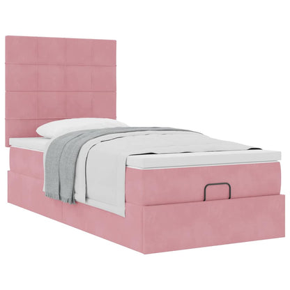 Struttura Letto Pouf con Materassi Rosa 90x200 cm in Velluto