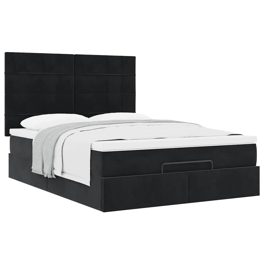 Struttura Letto Pouf con Materassi Nero 140x200 cm in Velluto