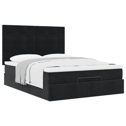 Struttura Letto Pouf con Materassi Nero 140x200 cm in Velluto