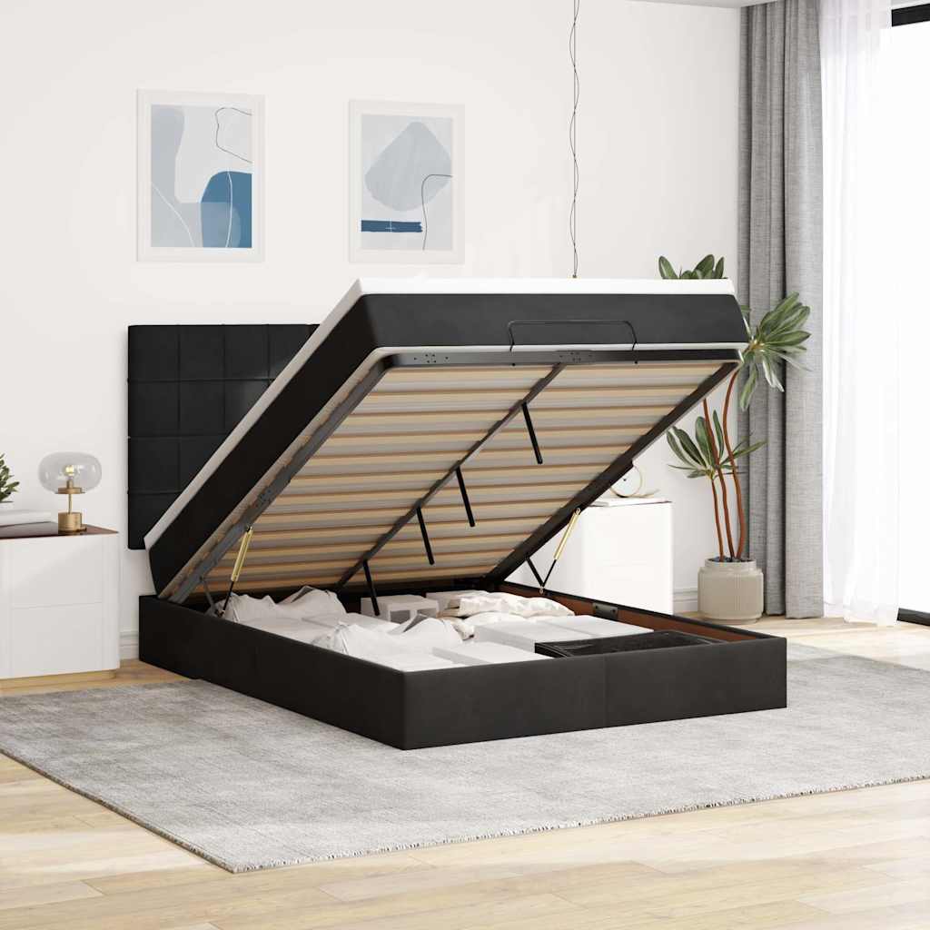 Struttura Letto Pouf con Materassi Nero 140x200 cm in Velluto