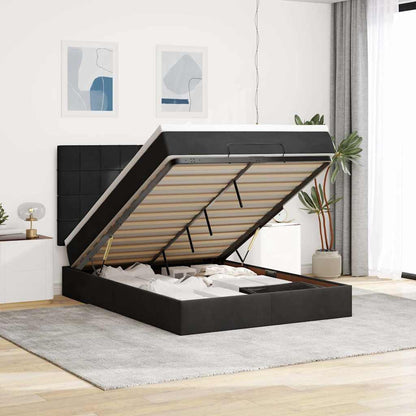 Struttura Letto Pouf con Materassi Nero 140x200 cm in Velluto