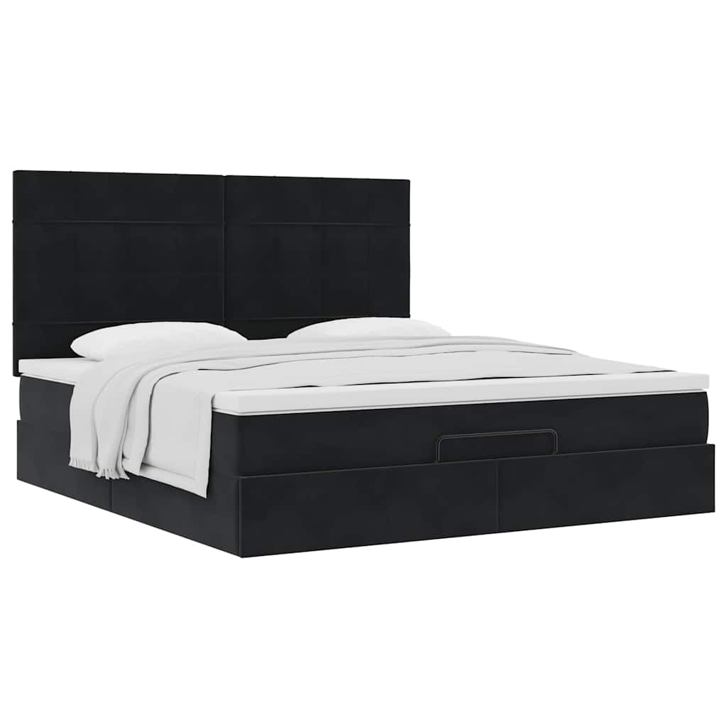 Struttura Letto Pouf con Materassi Nero 160x200 cm in Velluto