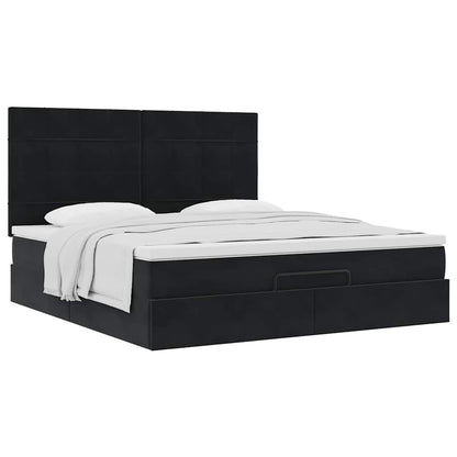 Struttura Letto Pouf con Materassi Nero 160x200 cm in Velluto