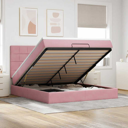 Struttura Letto Pouf con Materassi Rosa 160x200 cm Velluto