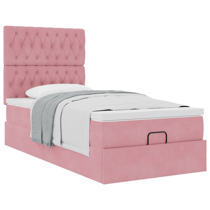 Struttura Letto Pouf con Materassi Rosa 90x200 cm in Velluto