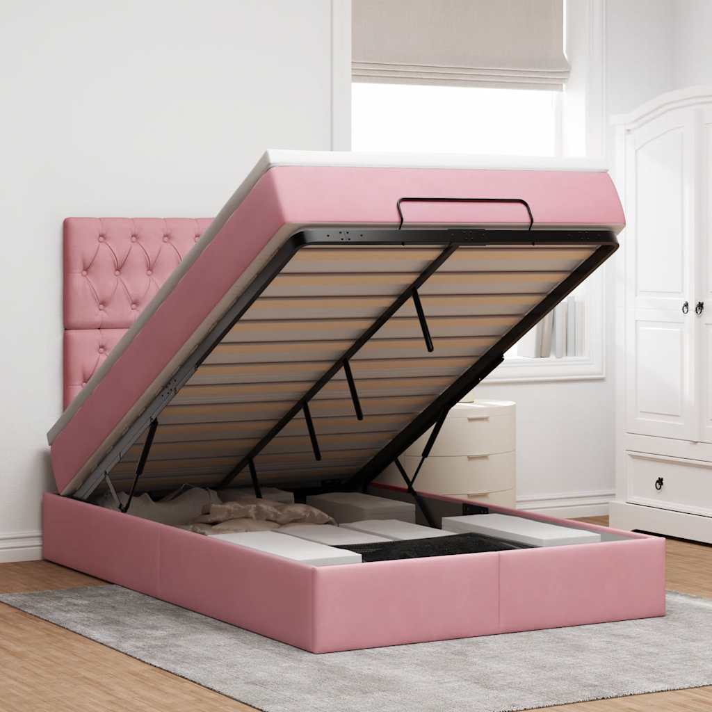 Struttura Letto Pouf con Materassi Rosa 120x190 cm Velluto