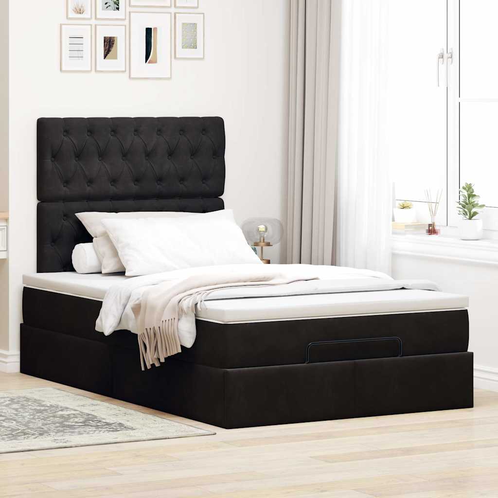 Struttura Letto Pouf con Materassi Nero 120x200 cm Velluto