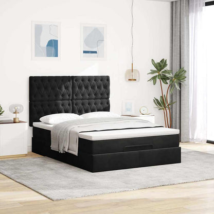 Struttura Letto Pouf con Materassi Nero 140x200 cm in Velluto