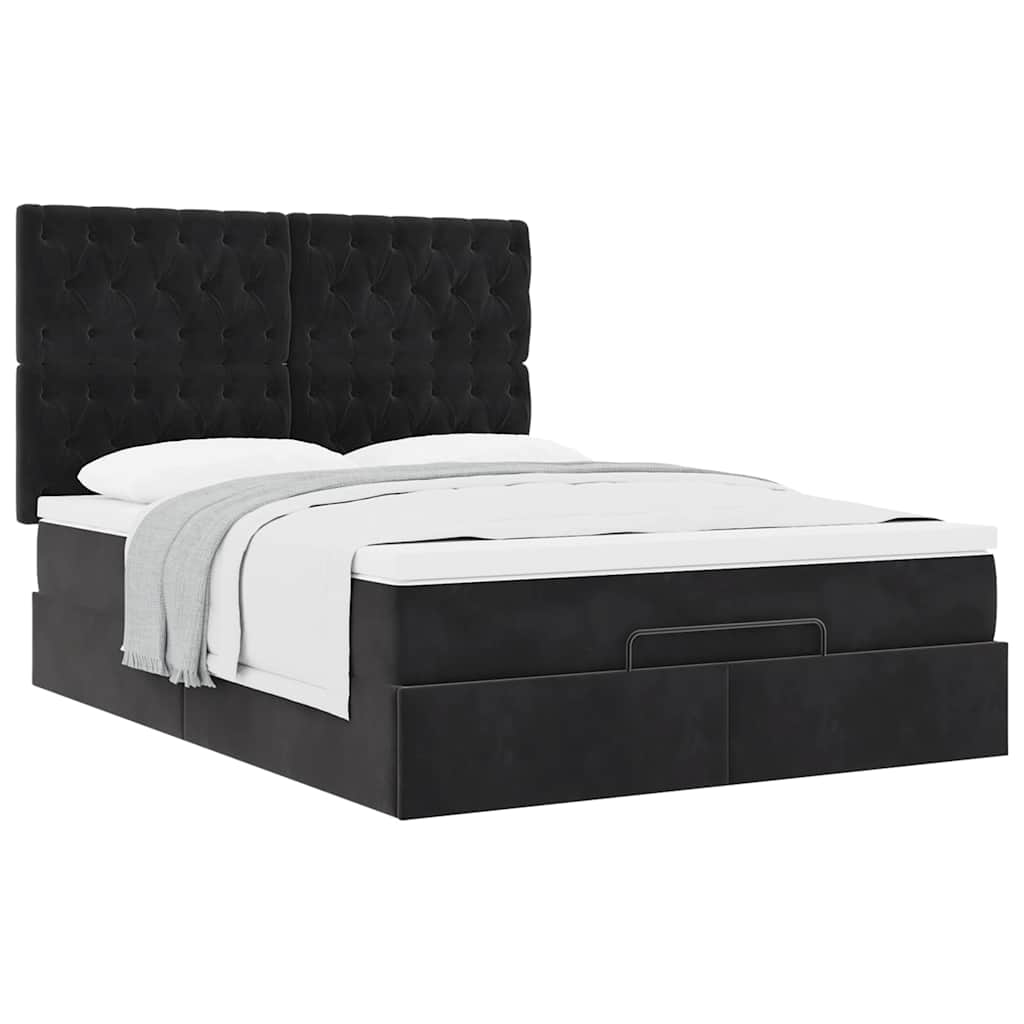 Struttura Letto Pouf con Materassi Nero 140x200 cm in Velluto