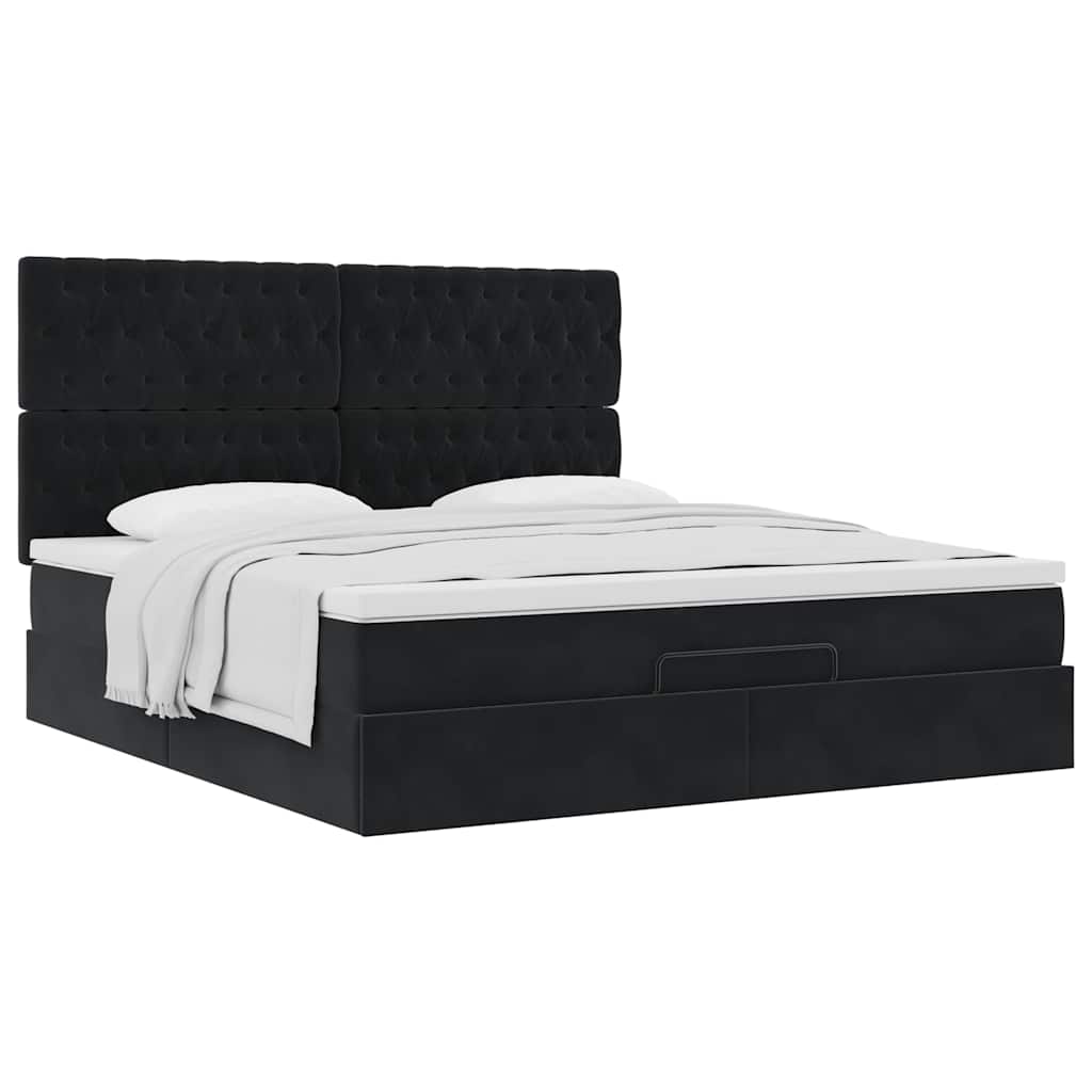 Struttura Letto Pouf con Materassi Nero 160x200 cm in Velluto