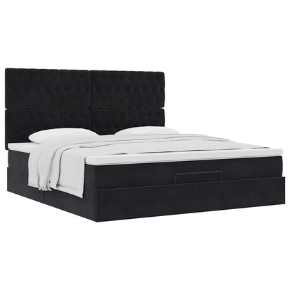 Struttura Letto Pouf con Materassi Nero 180x200 cm in Velluto