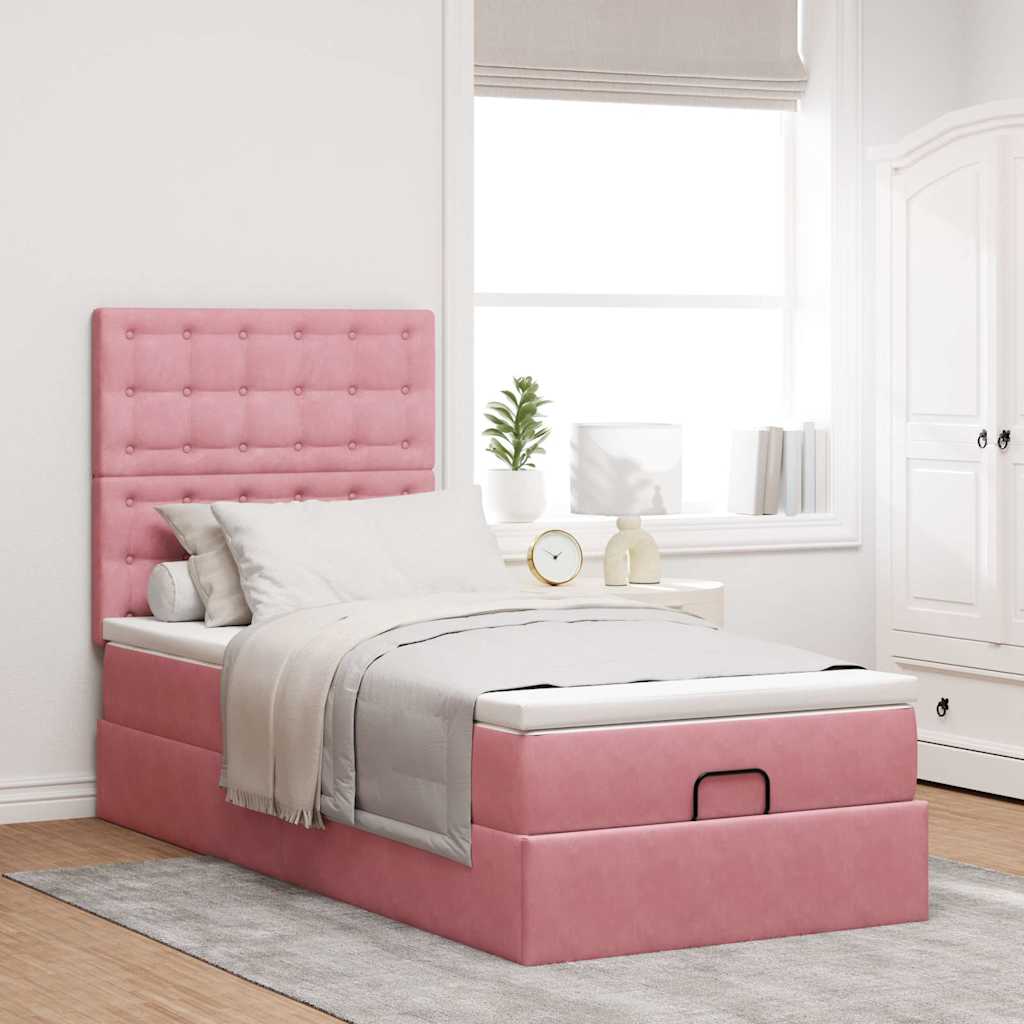Struttura Letto Pouf con Materassi Rosa 80x200 cm Velluto