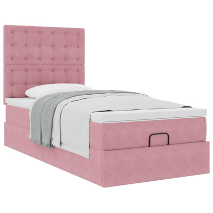 Struttura Letto Pouf con Materassi Rosa 90x200 cm in Velluto