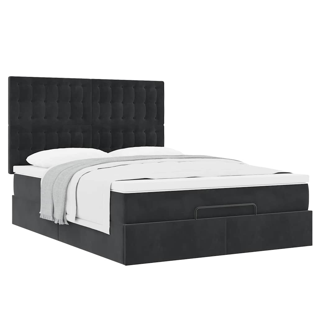 Struttura Letto Pouf con Materassi Nero 140x200 cm in Velluto