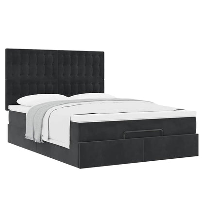 Struttura Letto Pouf con Materassi Nero 140x200 cm in Velluto