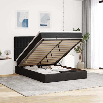 Struttura Letto Pouf con Materassi Nero 140x200 cm in Velluto