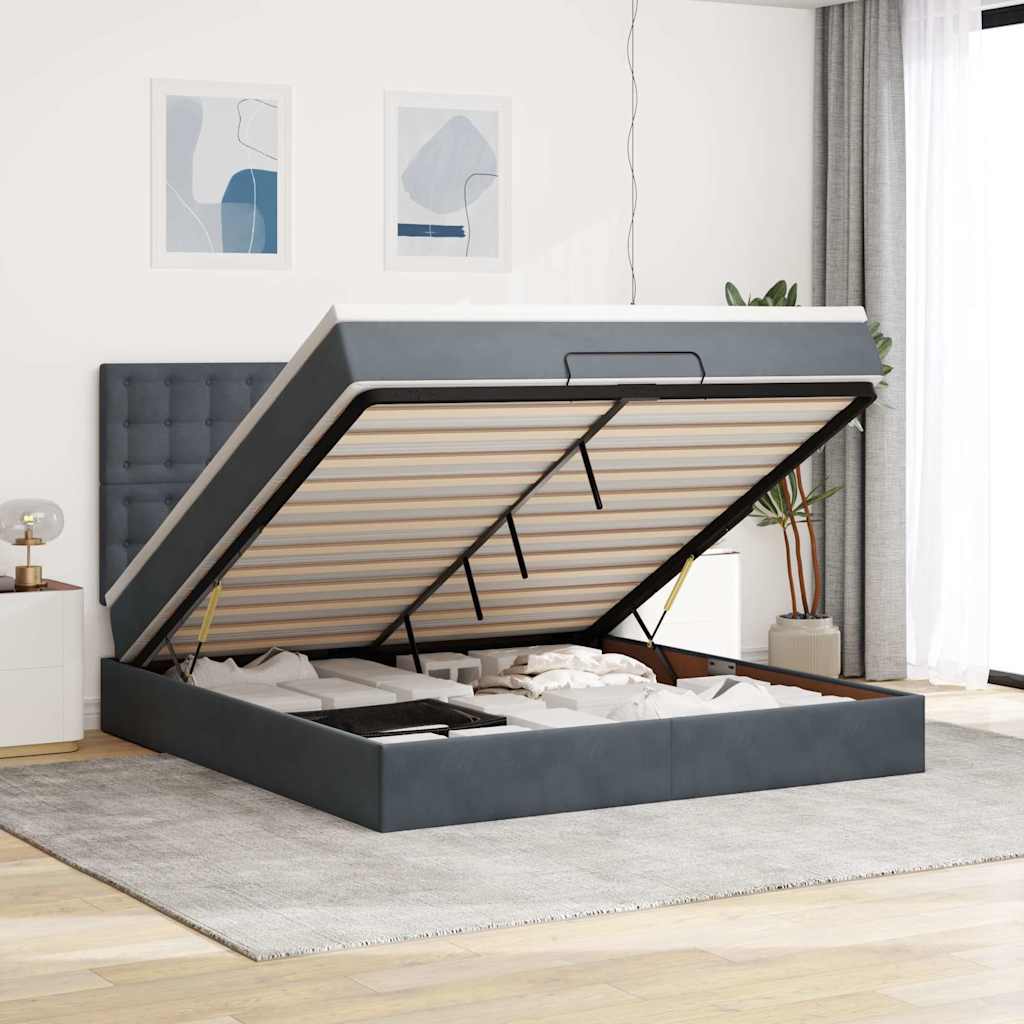 Struttura Letto Pouf con Materassi 160x200 cm in Velluto