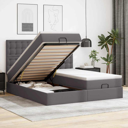 Struttura Letto Pouf con Materassi Grigio 180x200 cm Similpelle