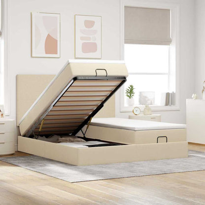 Struttura Letto Pouf con Materassi Crema 200x200 cm in Tessuto