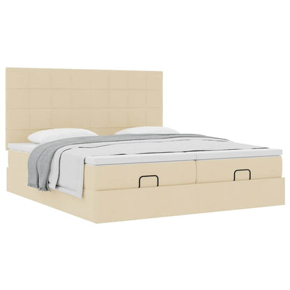 Struttura Letto Pouf con Materassi Crema 180x200 cm in Tessuto