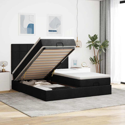 Struttura Letto Pouf con Materassi Nero 200x200 cm in Tessuto