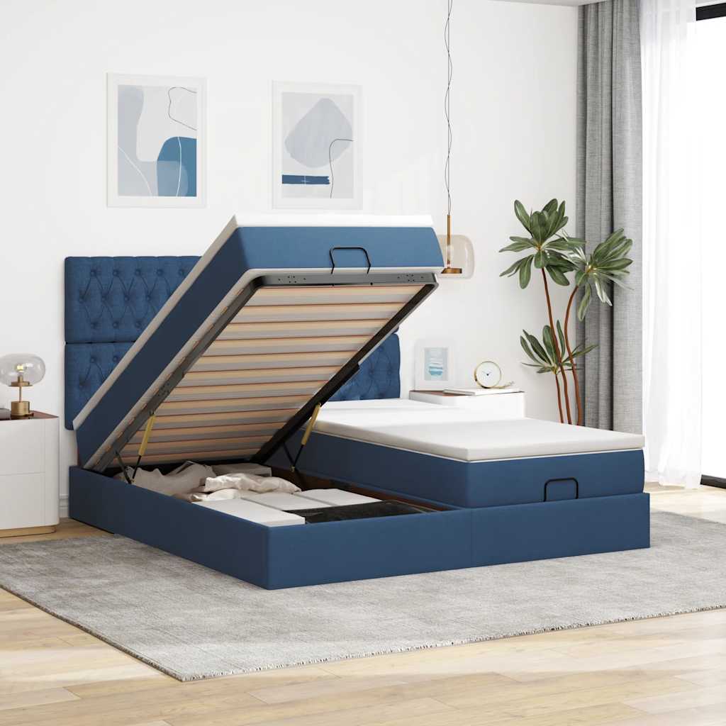 Struttura Letto Pouf con Materassi Blu 180x200cm in Tessuto