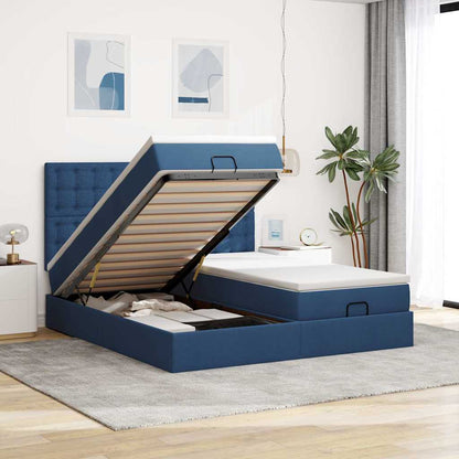 Struttura Letto Pouf con Materassi Blu 200x200 cm in Tessuto