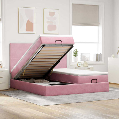 Struttura Letto Pouf con Materassi Rosa 180x200 cm Velluto