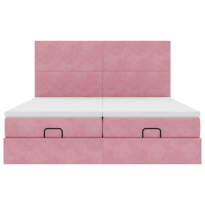 Struttura Letto Pouf con Materassi Rosa 200x200 cm Velluto