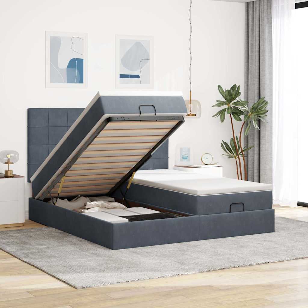 Struttura Letto Pouf con Materassi 160x200 cm in Velluto