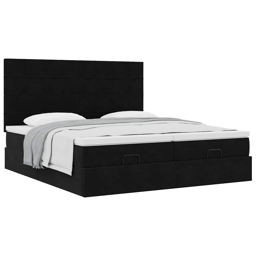 Struttura Letto Pouf con Materassi Nero 180x200 cm in Velluto