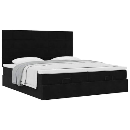 Struttura Letto Pouf con Materassi Nero 180x200 cm in Velluto