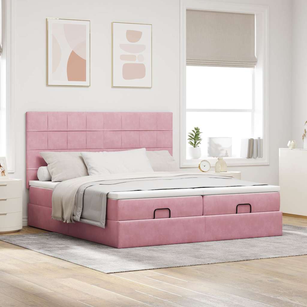 Struttura Letto Pouf con Materassi Rosa 180x200 cm Velluto