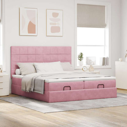 Struttura Letto Pouf con Materassi Rosa 200x200 cm Velluto