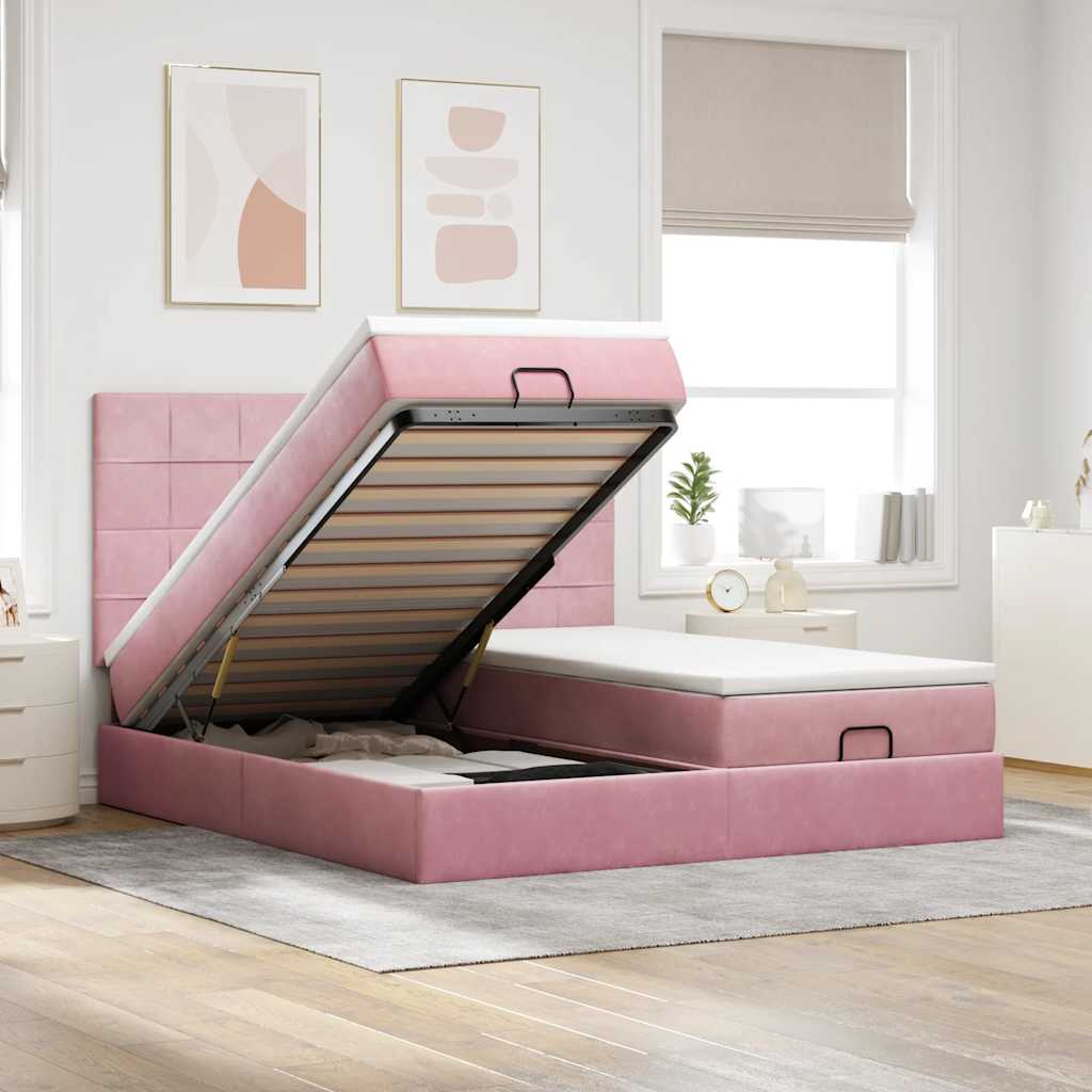 Struttura Letto Pouf con Materassi Rosa 200x200 cm Velluto