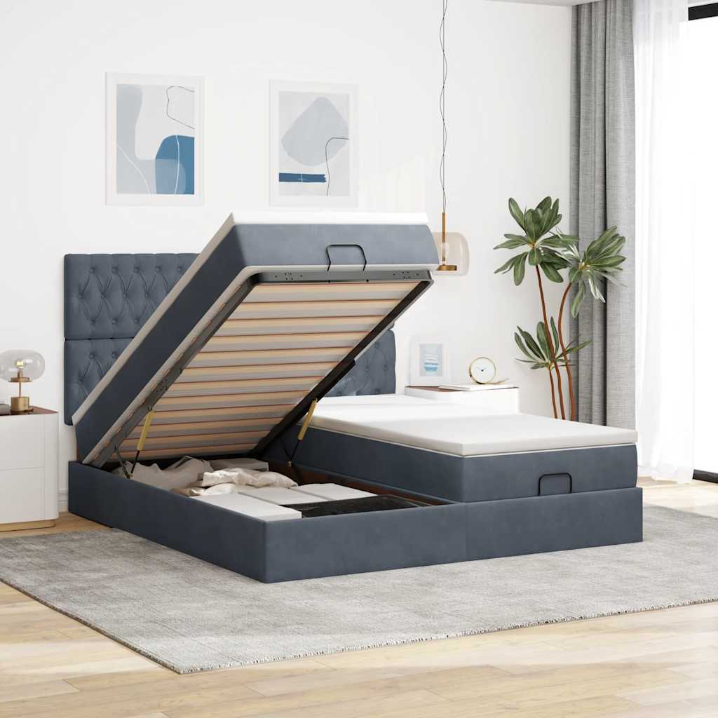 Struttura Letto Pouf con Materassi 160x200 cm in Velluto