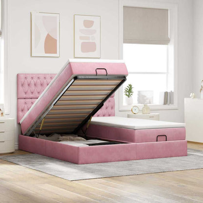 Struttura Letto Pouf con Materassi Rosa 160x200 cm Velluto