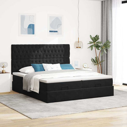 Struttura Letto Pouf con Materassi Nero 180x200 cm in Velluto