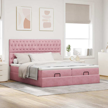 Struttura Letto Pouf con Materassi Rosa 180x200 cm Velluto
