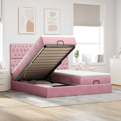 Struttura Letto Pouf con Materassi Rosa 180x200 cm Velluto