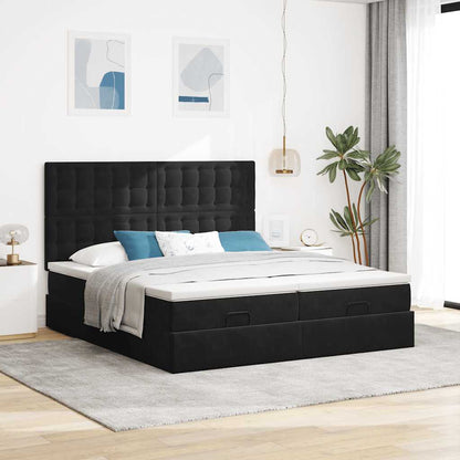 Struttura Letto Pouf con Materassi Nero 160x200 cm in Velluto