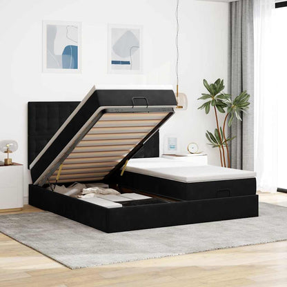 Struttura Letto Pouf con Materassi Nero 200x200 cm Velluto