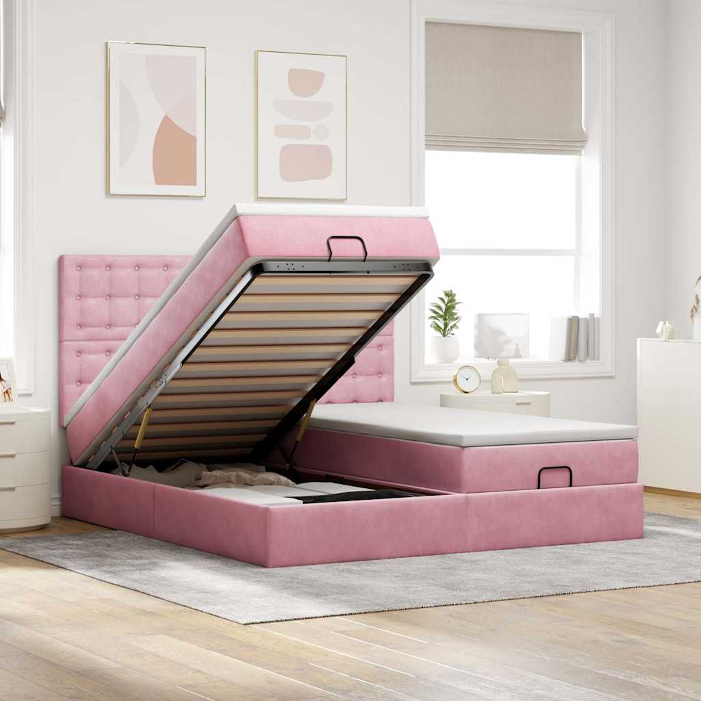 Struttura Letto Pouf con Materassi Rosa 200x200 cm Velluto