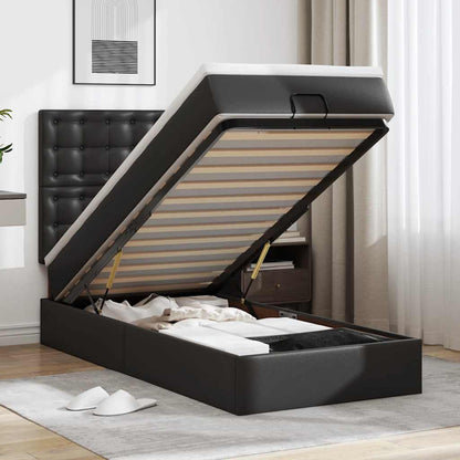 Struttura Letto Pouf con Materasso Nero 80x200 cm Similpelle