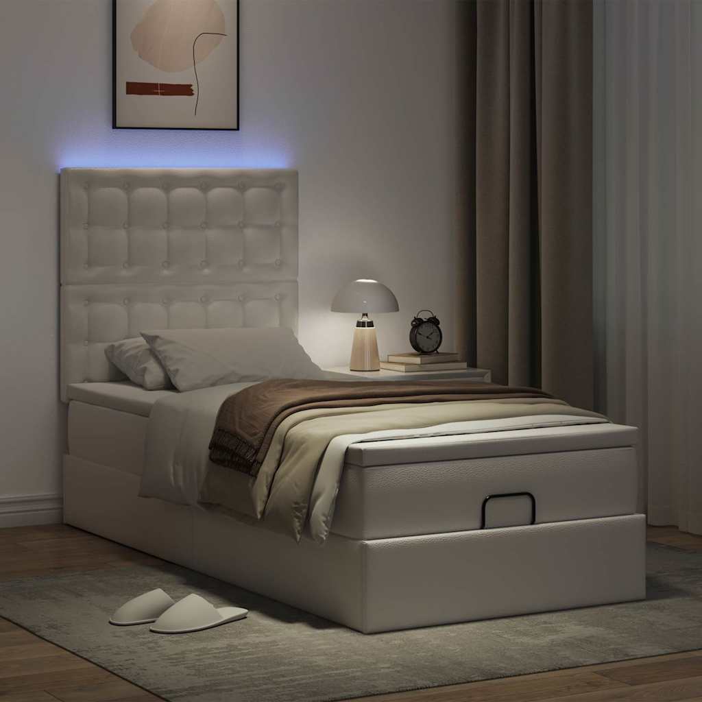 Struttura Letto Pouf con Materasso Bianco 80x200 cm Similpelle