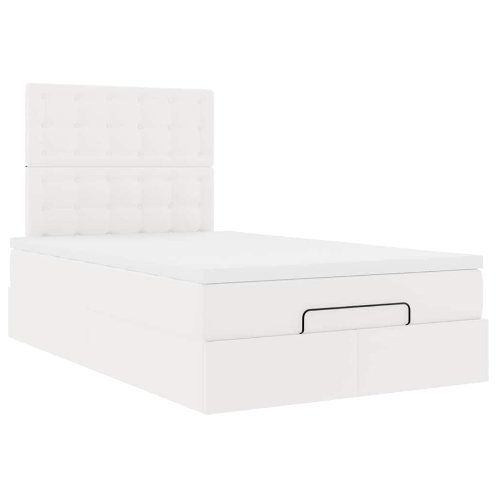 Struttura Letto Pouf con Materasso Bianco 120x190 cm Similpelle