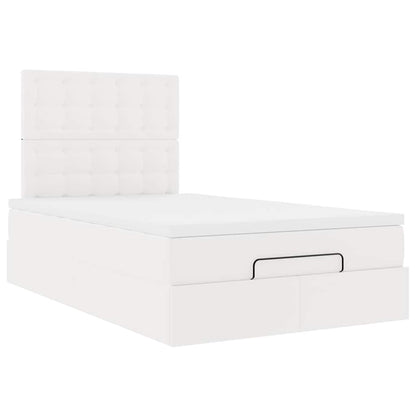 Struttura Letto Pouf con Materasso Bianco 120x190 cm Similpelle
